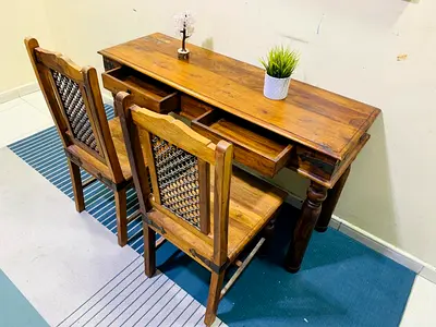 Solid Wood Writing Desk with 2 Matching Chairs - Rustic Finish