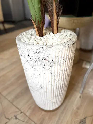Tall white textured decorative plant pot / planter (marble-look)