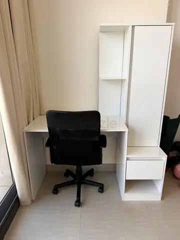 White desk with storage and office chair - desktop and keyboard included for free - good condition
