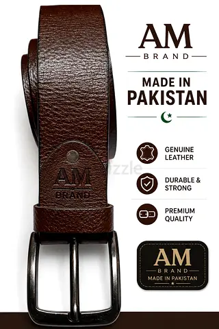 AM BRAND Genuine Leather Belt – Made in Pakistan | Premium Quality