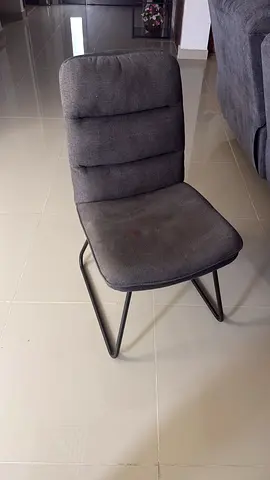 Pair of Grey padded dining chairs with metal legs - good condition