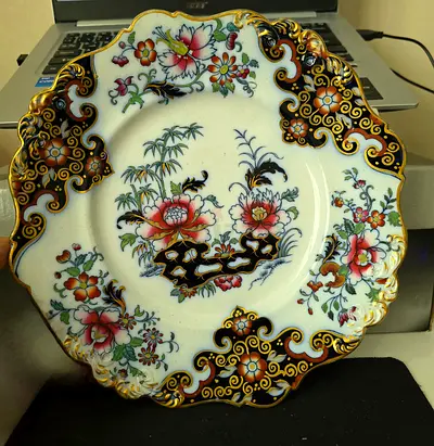 1830 Antique Flow Blue Imari Pottery Plate - E. Ridgway  Abington