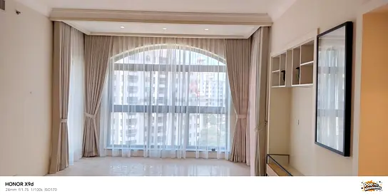 Neutral Floor-to-Ceiling Curtains with Sheer Layer