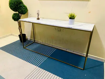 Slim Marble-Top Console Table with Gold Frame