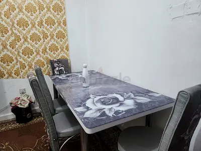 4-seater Floral Glass Top Dining Table expandable with Chairs - Grey
