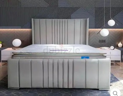 Upholstered King Bed Frame with Padded Headboard and Footboard - Light Grey