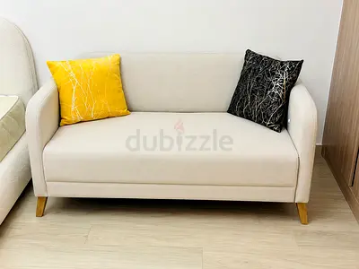Ikea Compact 2-Seater Beige Sofa with Wooden