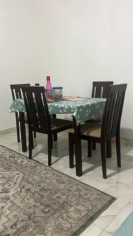 Wooden 4-Seater Dining Table with Chairs - Dark Finish (Used)