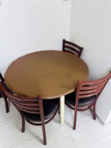 Round 4-Seater Dining Table with Wood Chairs - Compact