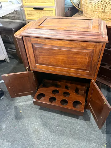 Solid Wood Home Bar Cabinet with Glass/Rack Storage