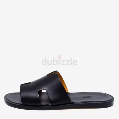 Hermes Black Leather Izmir Slide Sandals Size 40