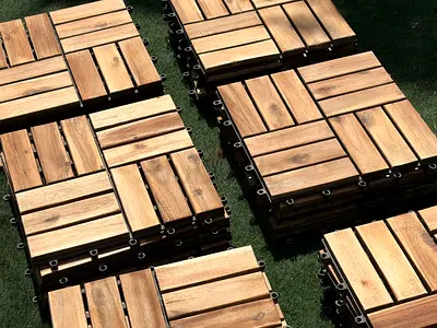 Interlocking Teak Wood Deck Tiles 30x30 cm - Packable Patio Flooring