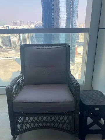 Wicker Outdoor Armchair with Cushions - Excellent Condition. Plus wicker chair. Final price.