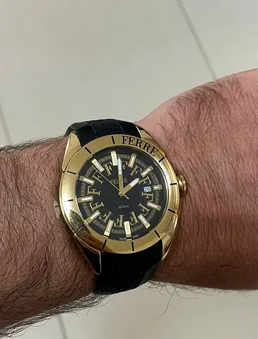 Ferre Milano Mens Watch with Gold Case and Black Rubber Strap