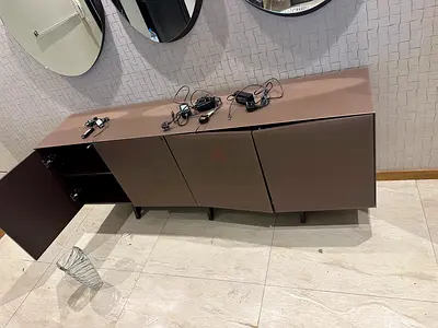 Modern low-profile brown sideboard / storage cabinet - good condition