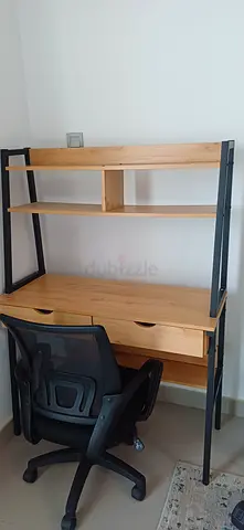 Wood and Metal Study/Computer Desk with Shelves - Good Condition