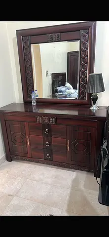 Solid Wood Dresser with Large Ornate Mirror - Dark Finish