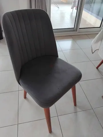Modern Velvet Grey Fabric Dining Chair with Wooden Legs from Pan Home