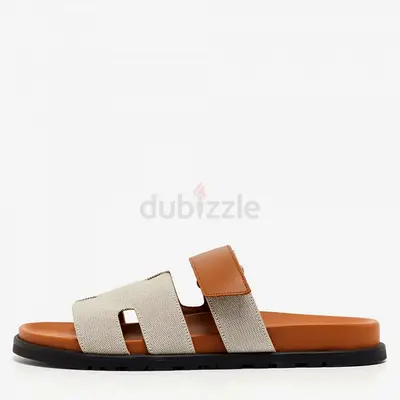 Hermes Beige/Brown Canvas and Leather Chypre Sandals Size 43