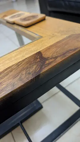 Solid Wood Glass Coffee Table with Metal Frame