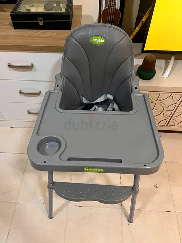Used grey Be2Go (or similar) baby high chair with tray and harness