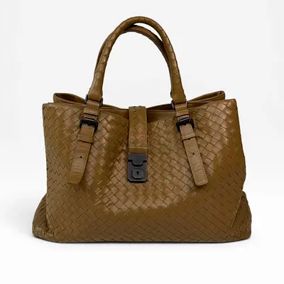 AUTHENTIC BOTTEGA VENETA MEDIUM ROMA TOTE BEIGE LEATHER GUNMETAL HARDWARE