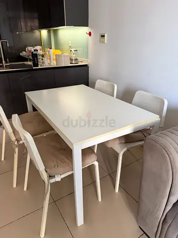 IKEA Dining Table + 4 Chairs (Extends to 6 Seater)