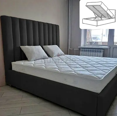 Upholstered Storage Double Bed with Headboard - Dark Grey