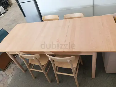 Solid Light Wood Extendable Dining Table with 4 Chairs
