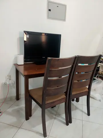 Set of Wooden Dining table with 2 Dining Chairs - Dark Brown, Good Condition
