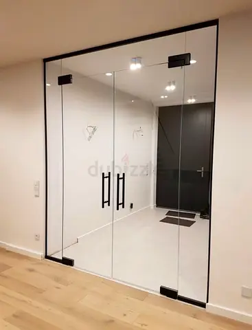 Frameless Double Glass Interior Doors with Black Hardware