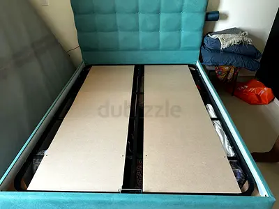 Queen Upholstered Bed Frame with Storage - Teal, Good Condition