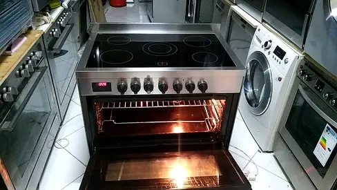 Bompani latest model full electric ceramic 5 hobs oven fan cooking range 90x60 digital touch timer
