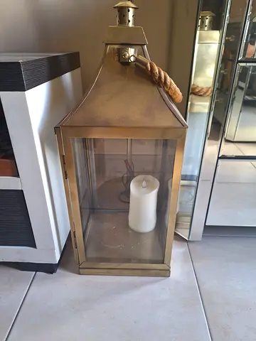 Brass-style Decorative Lantern with Candle (Indoor/Outdoor)