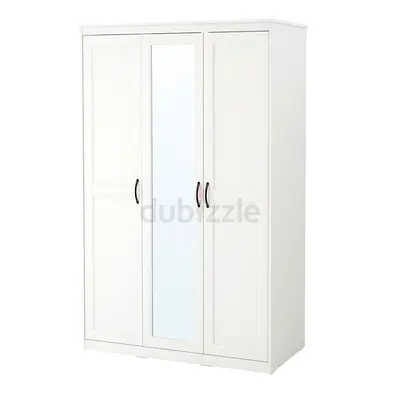 White 3-Door Wardrobe with Central Mirror - Excellent Condition