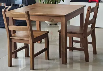 Kids Solid Wood Table with 2 Matching Chairs - Compact Set