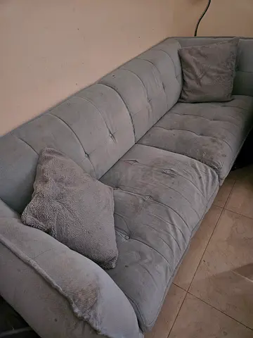 Light blue 3-seater upholstered sofa in fair condition