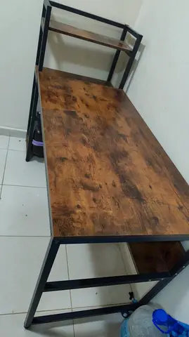 Used Industrial Wood and Metal Study/Computer Desk with Shelves AED 159