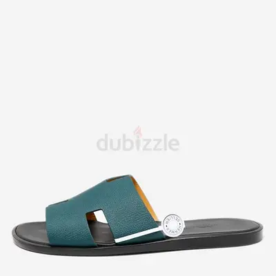 Hermes Green Leather Izmir Flat Slides Size 43