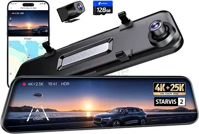 Pelsee 4K+2.5K Mirror Dash Cam with Front Starvis 2 IMX678  Rear IMX335, 12 Rear View Mirror