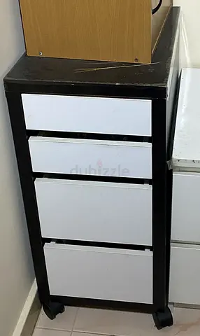 Compact 4-Drawer Mobile Storage Cabinet - Black Frame, White Drawers
