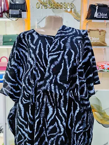 Black  White Patterned Kaftan Dress - Comfortable Casual Wear