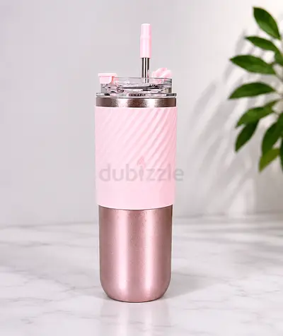 Pink Insulated Stainless Steel Tumbler with Straw - 500ml