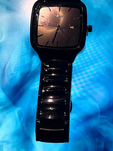Black Rado Ceramic Mens Watch - Square Dial, Date Window