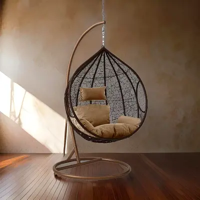 Hanging Egg/Rattan Swing Chair with Stand - Brown مرجيحه عش البلبل الرائعة
