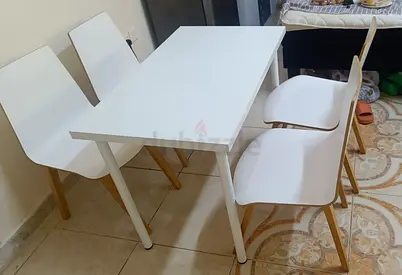 White Rectangular Dining Set with Four Chairs