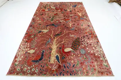 New handmade carpet 2x3 | Oriental Birds Pink Area Rug Afghan Hand Knotted Veg Dye Wool carpet
