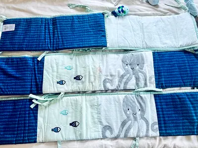Nautical baby crib decoration - bumper with free musical mobile
