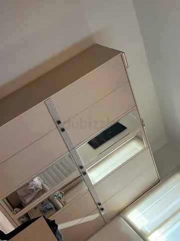 Light wood 6-door wardrobe with mirrored panels — good condition