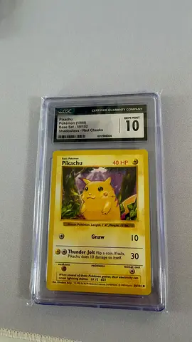 CGC Graded 1999 Pokemon Pikachu 10 (Shadowless - Red Cheeks) - GEM MINT